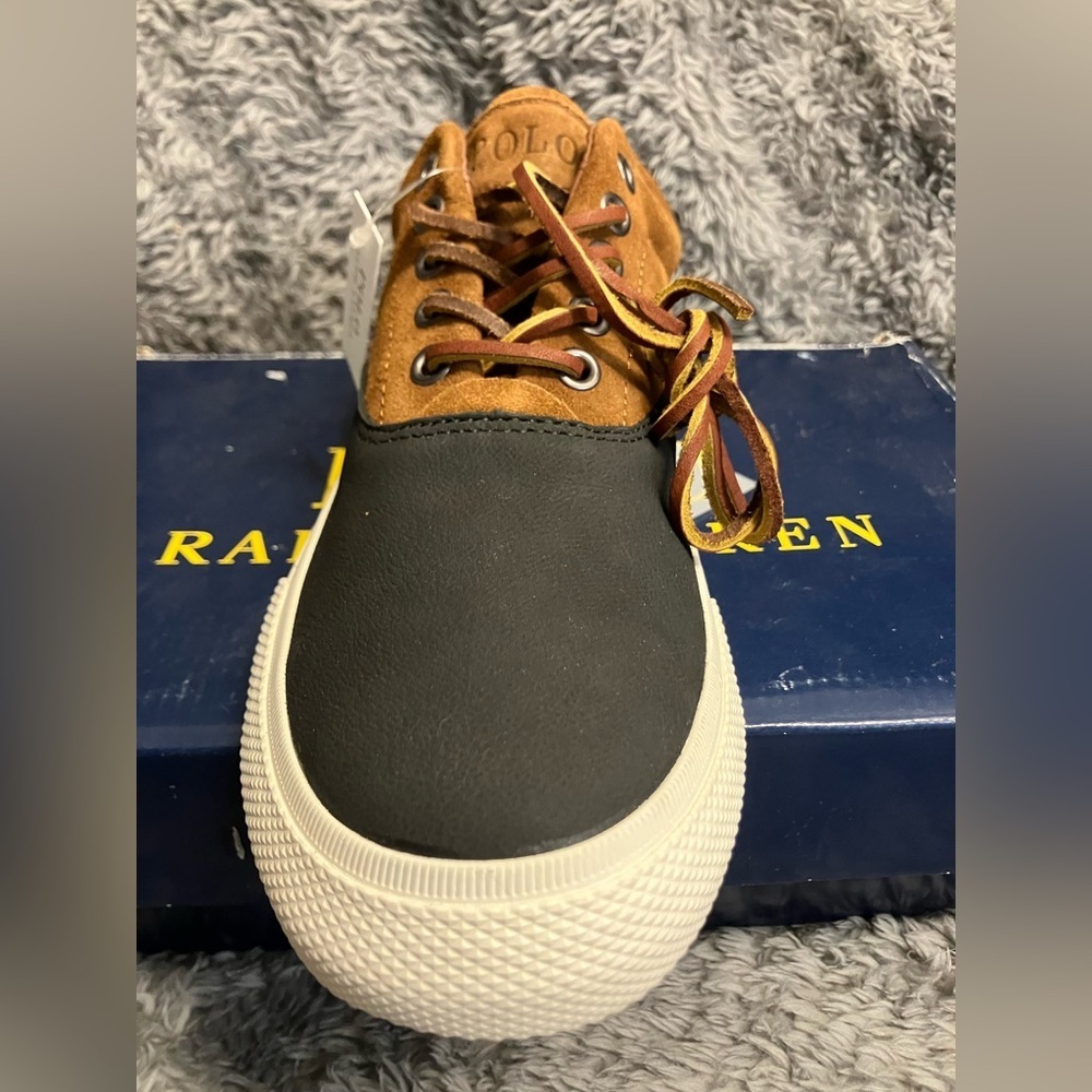 NIB Ralph Lauren Polo Vaughn Leather Men’s Saddle Sneakers Shoes Size 8.5 - Picture 7 of 13